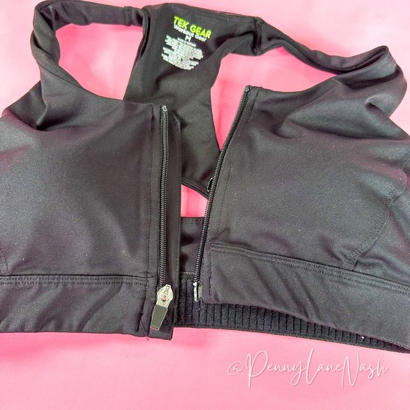 Tek Gear Zip-Front Medium-Impact Sports Bra Black - Picture 3 of 9
